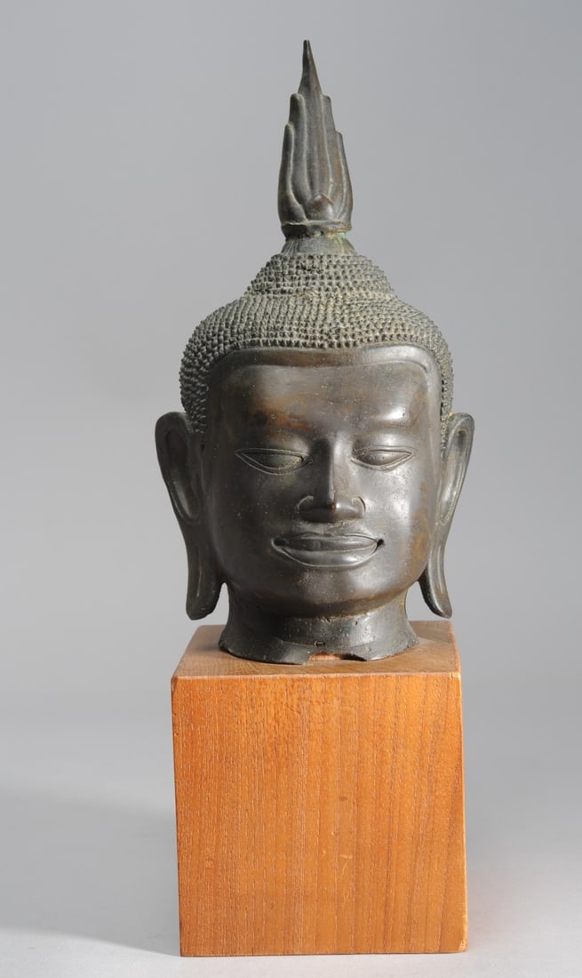 Bronze Thai Head of Buddha on Stand (1 of 6)