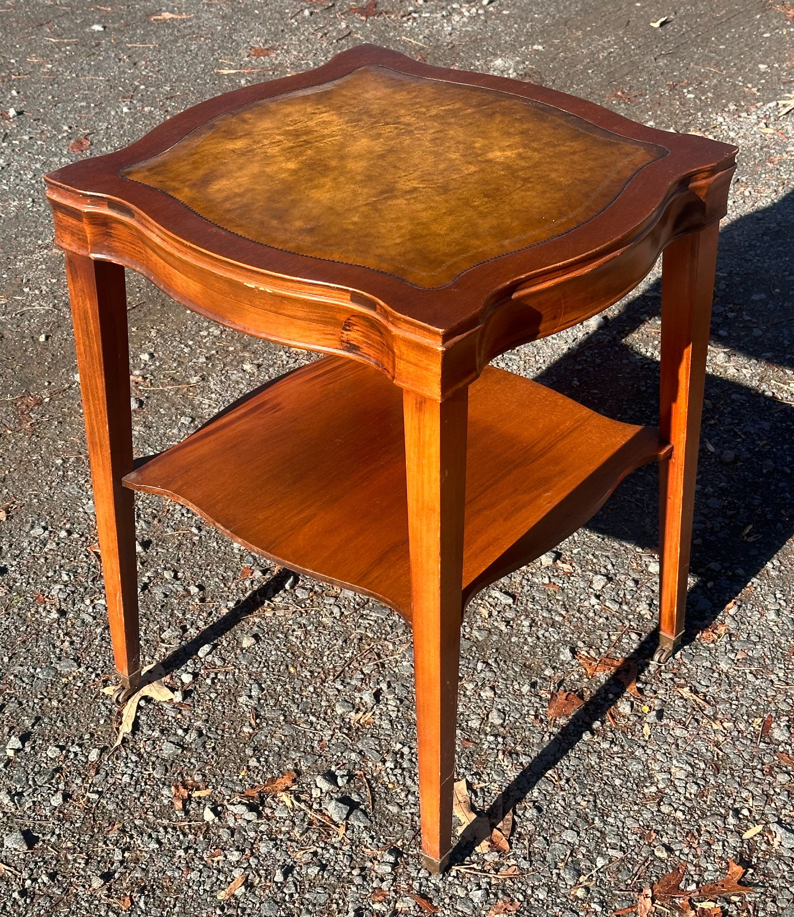 20th C. Leather Top Side Table (1 of 4)