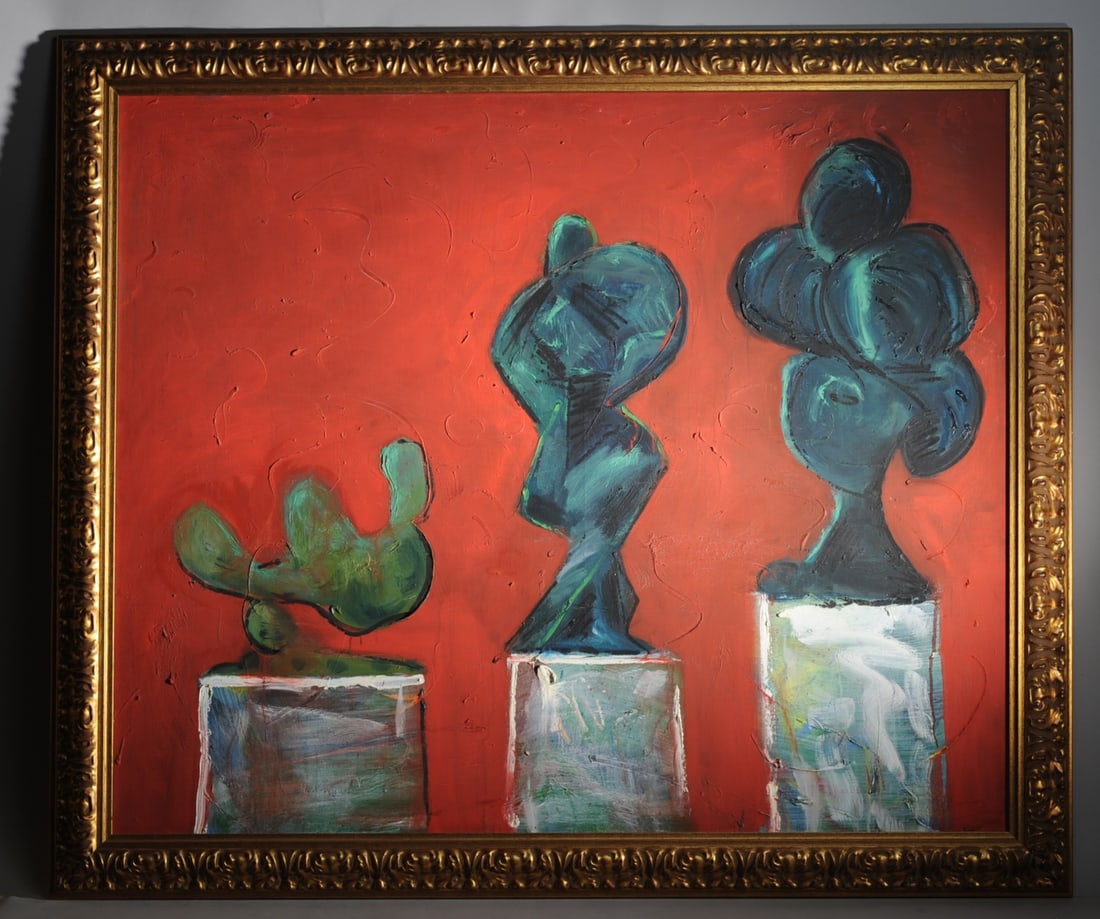 Mario Pikus (20th C.) Oil on Canvas Still Life: Oil on canvas still life by American artist Mario Pikus, unsigned, framed. Visible image: approx. 47 1/2" x 39 1/2". Frame: approx. 54 1/2" x 46 1/2".