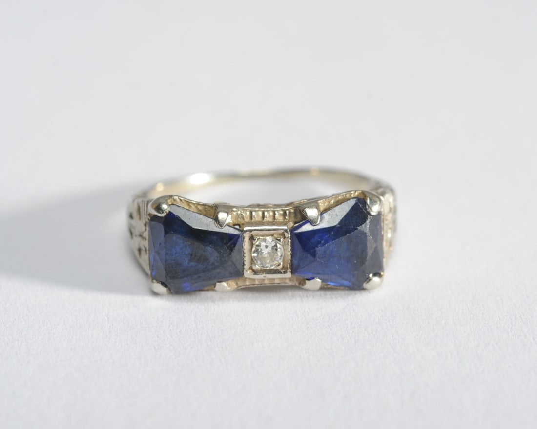 14K White Gold Vintage Synthetic Sapphire Ring (1 of 3)