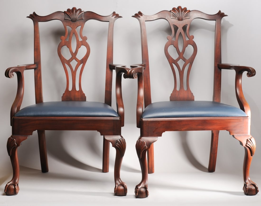 Pair Henkel-Harris Chippendale Style Armchairs (1 of 6)