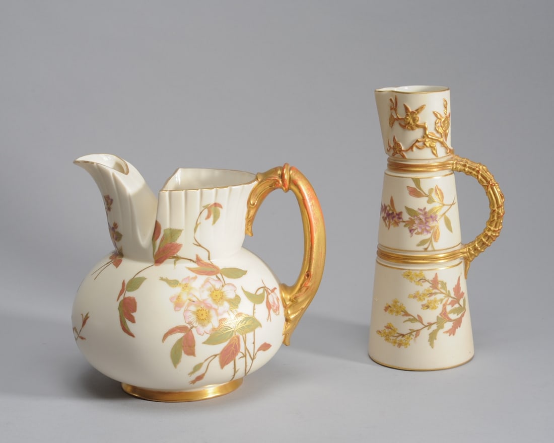 2 Royal Worcester Blush Ivory Pitchers c1890 (1 of 7)