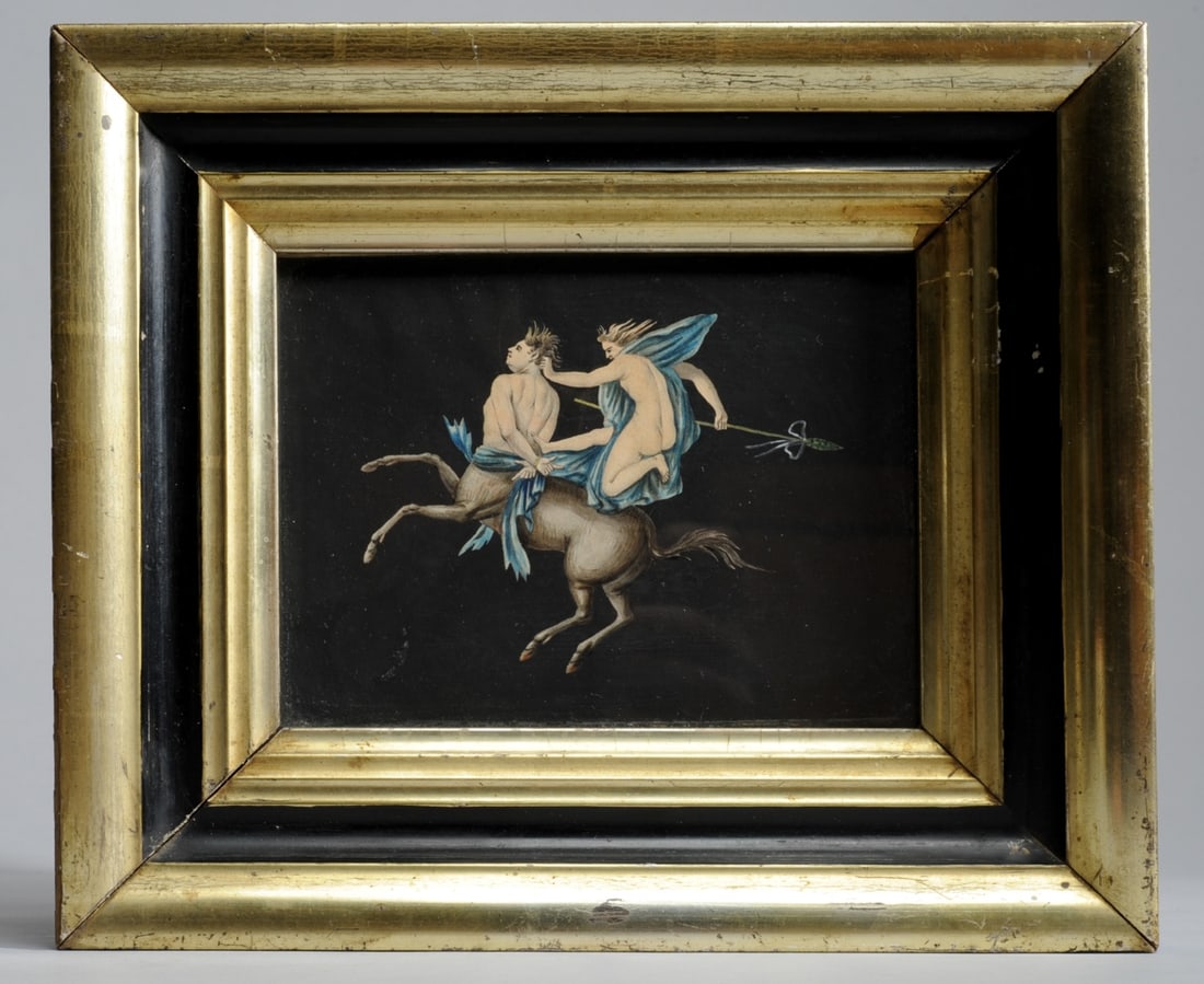 19th C. Neoclassical Watercolor: 19th C. framed watercolor after ancient Roman art discovered and recorded by excavator and illustrator Camillo Paderni (1715-1781) at Herculaneum, the city in Campanian, Italy, buried, along with Pomp