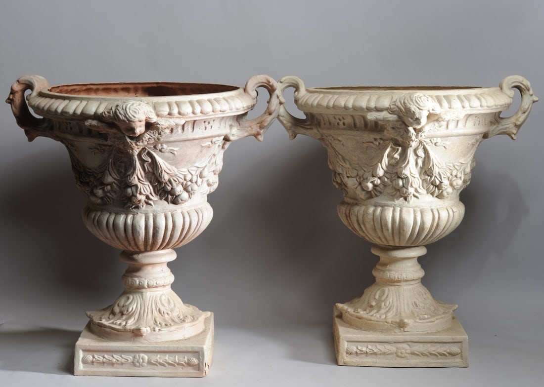 Pair Faux Stone Garden Urns (1 of 12)