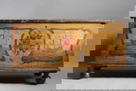 19th C Paint Decorated Blanket Chest w/ Tall Ships