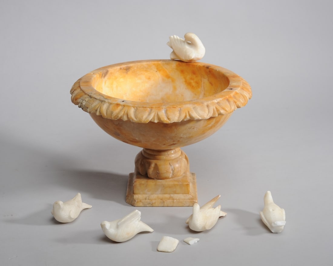 Italian Alabaster Birdbath with Birds (1 of 8)