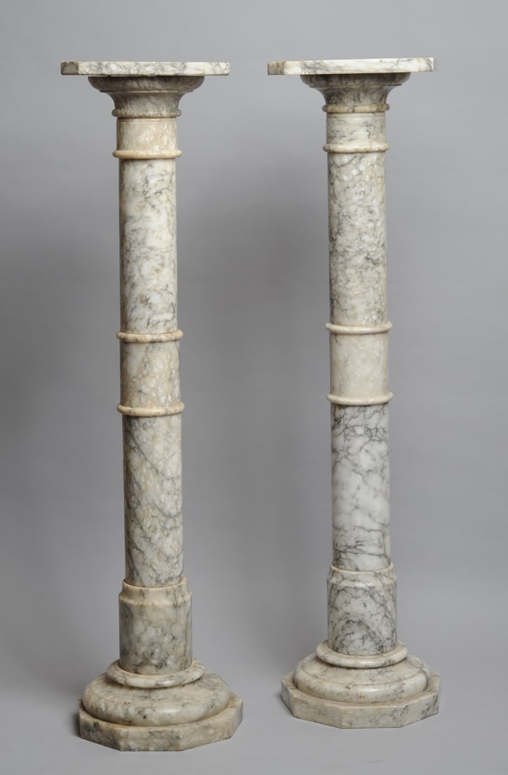 Pair of 19th C. Carrera Marble Pedestals (1 of 11)