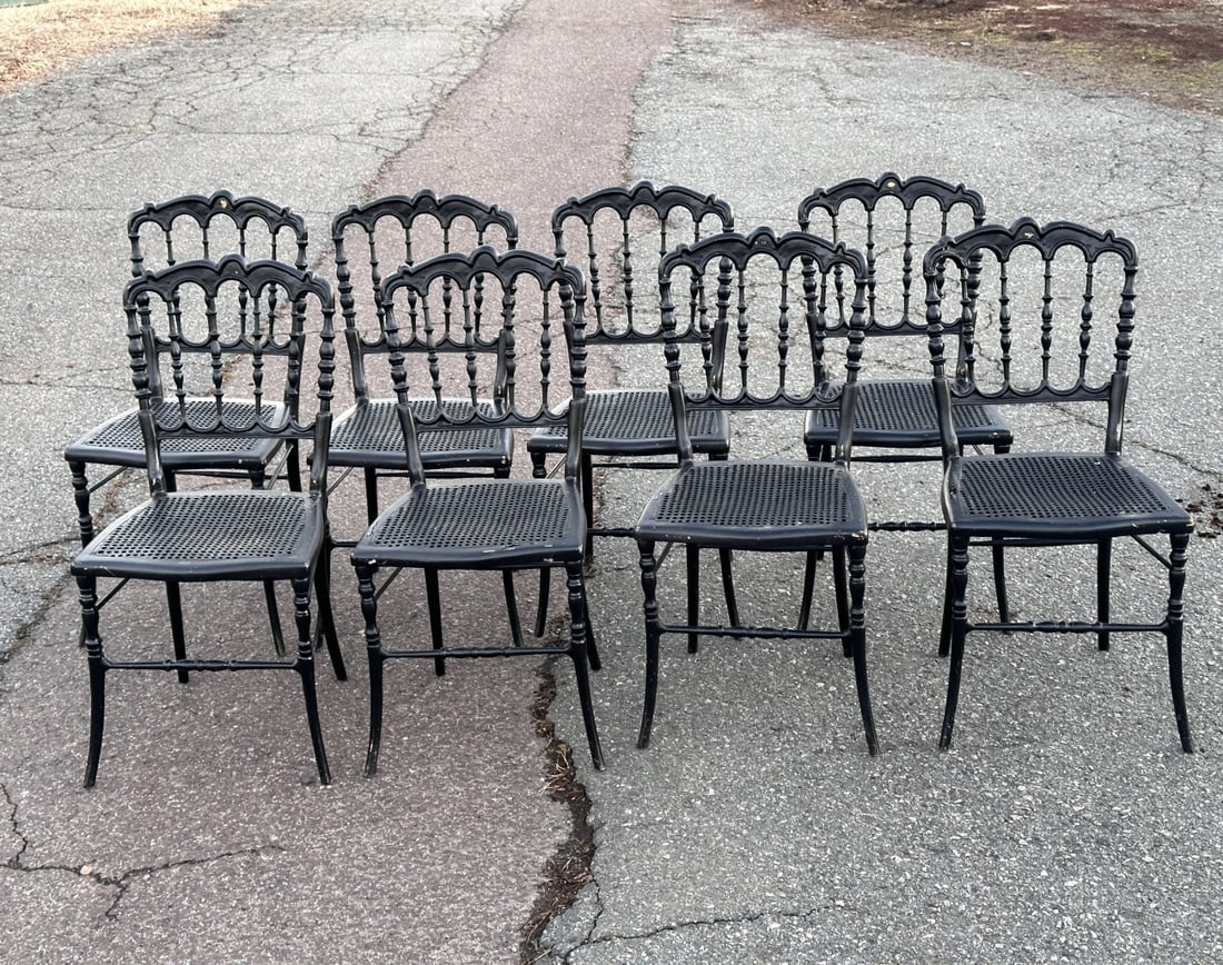 8 Painted Cast Aluminum Side Chairs: H: approx. 32".