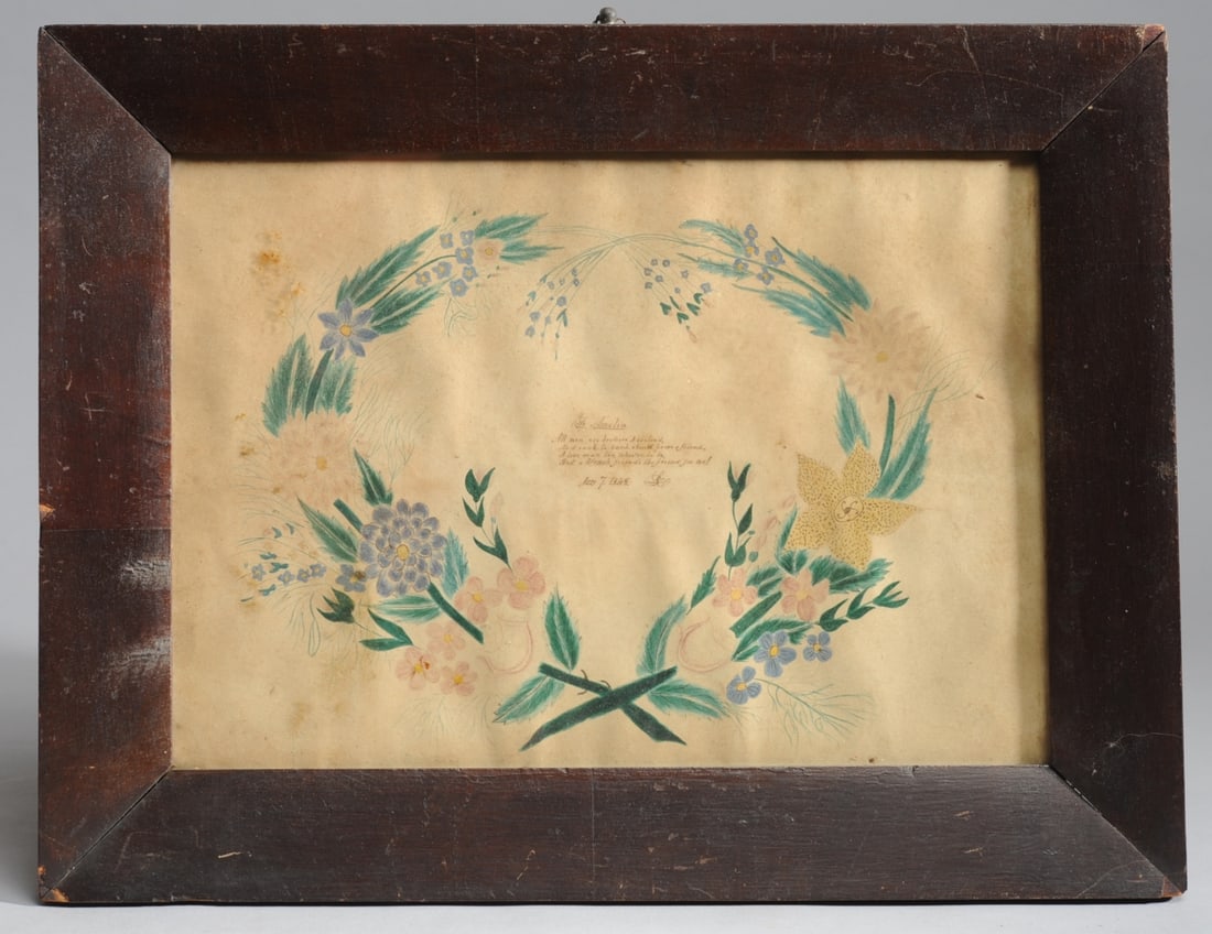 Mid 19th C. Theorem Painting w/ Romantic Poem (1 of 5)