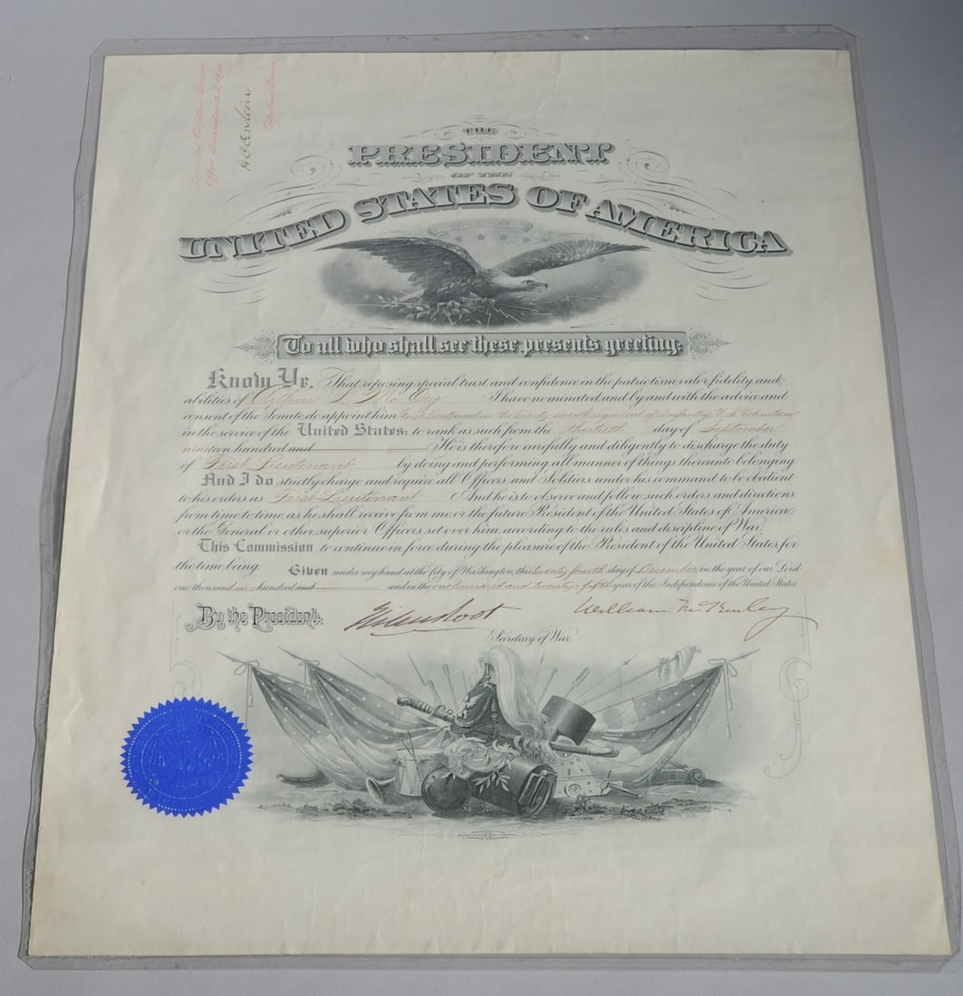 William McKinley Signed Officer's Commission (1 of 9)