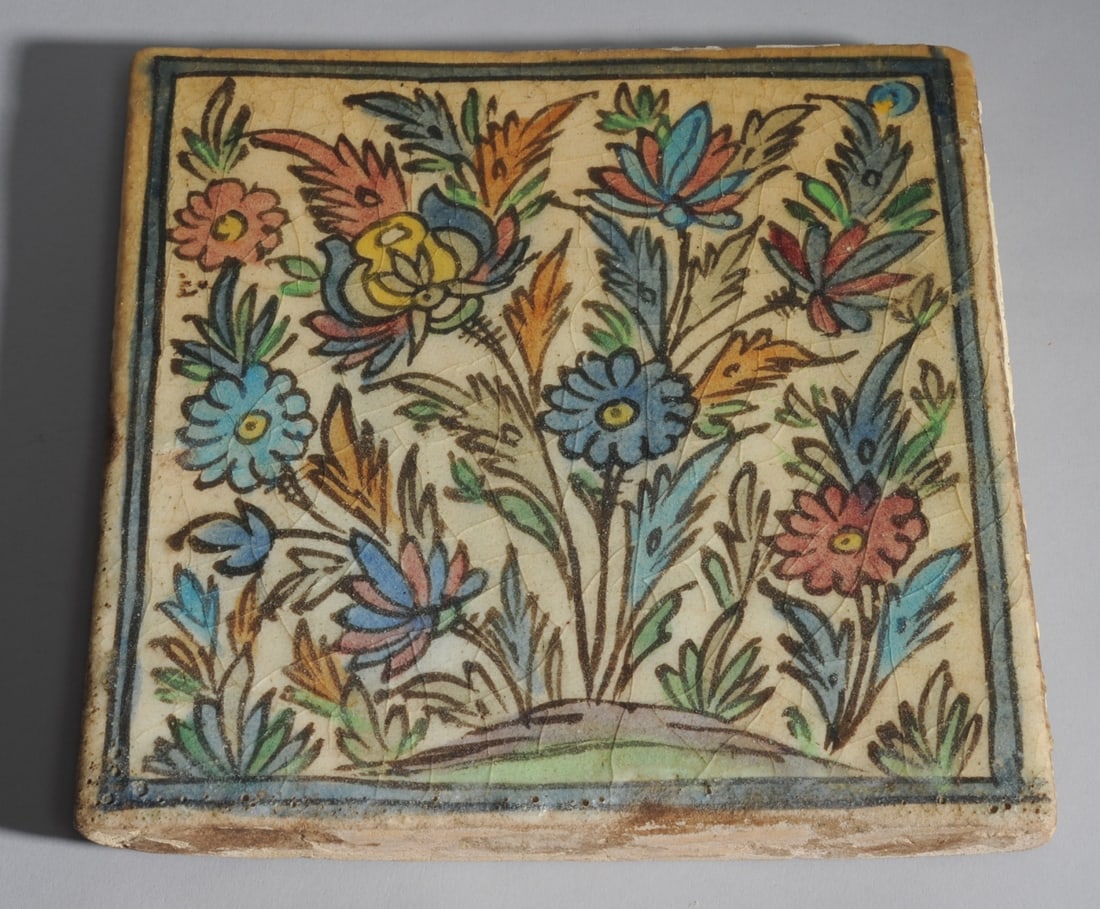 Large 19th C. Persian Qajar Pottery Tile (1 of 6)