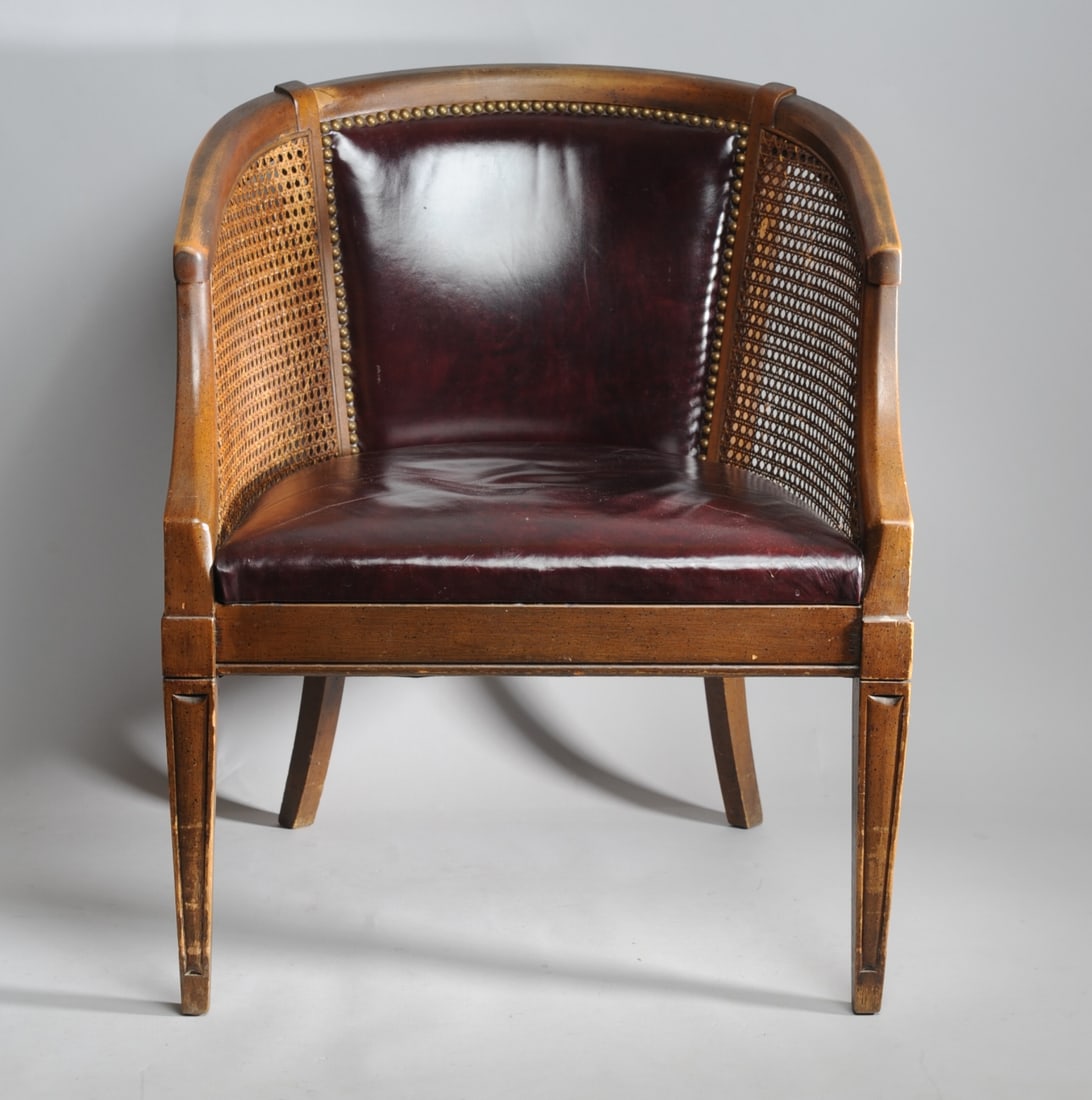 Vintage Leather & Cane Barrel Chair (1 of 7)