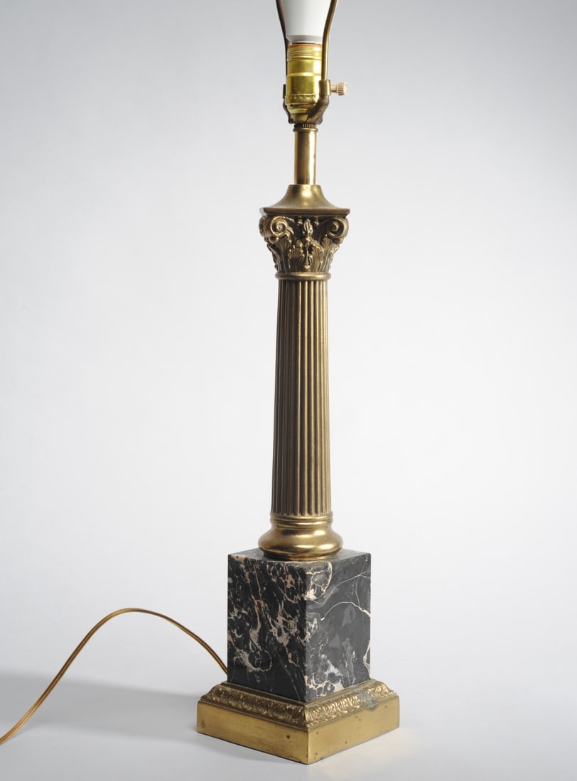 Empire Style Marble & Brass Column Lamp (1 of 4)