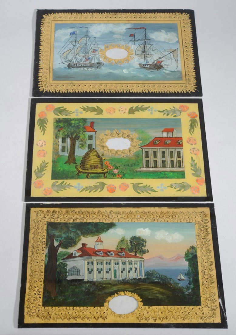 Three Reverse Painted Glass Clock Tablets (1 of 8)