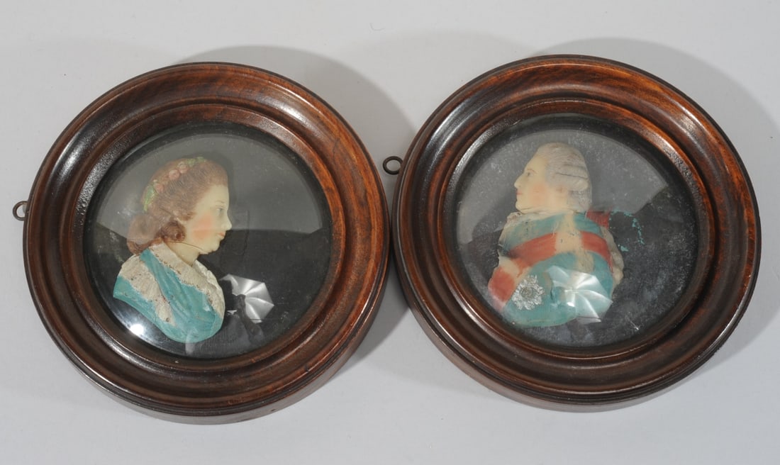 19th C. Wax Portrait Busts King George, Queen Char (1 of 4)