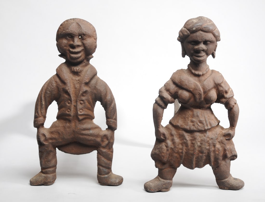 Pair Black Americana Cast Iron Figural Andirons (1 of 7)