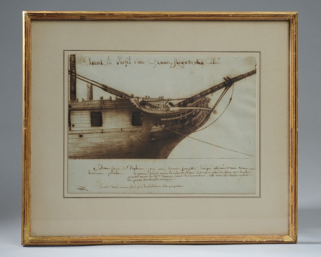 18th C French Ships Design Drawing, Frigate Bow (1 of 8)