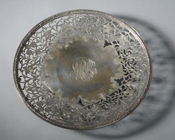 Sterling Silver Pierced Design Footed Tray