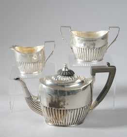 English Sterling Silver Teapot, Sugar & Creamer