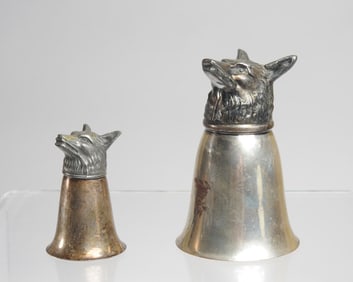 Two Silverplate & Metal Fox Head Stirrup Cups