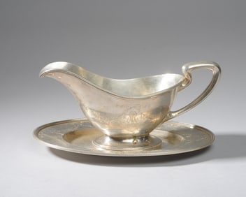 Black Starr & Frost Sterling Sauce Boat & Plate