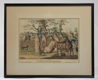 Robert Cruikshank etching, "Jumping In Sacks"