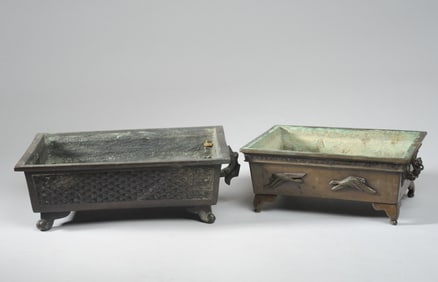 Two Japanese Meiji Bronze Planters / Suiban