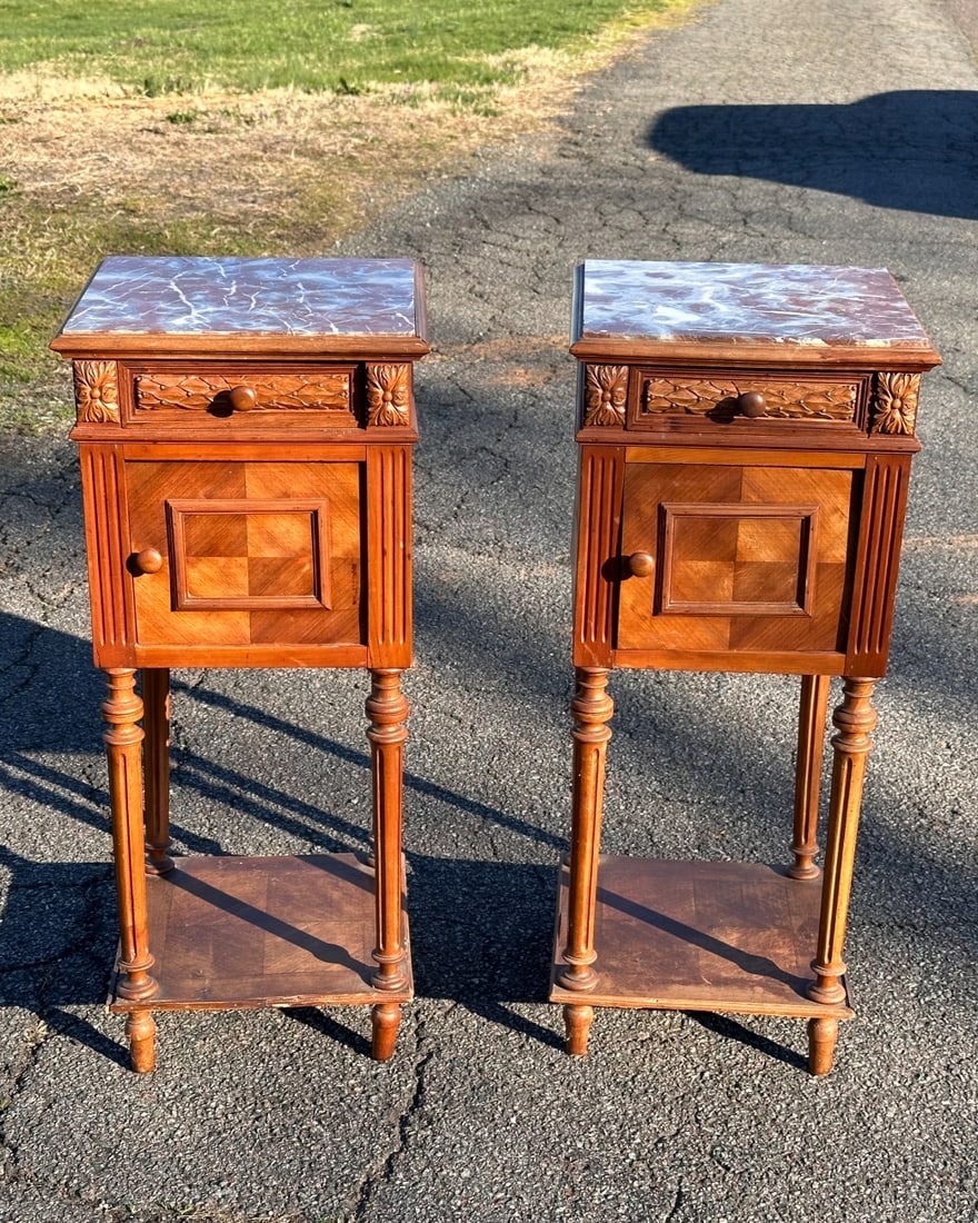 Pair Antique French Marble Top Night Stands (1 of 16)