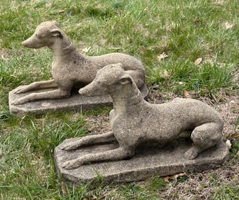 Pair Vintage Whippet / Greyhound Garden Statues