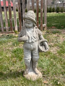 Vintage Cement Garden Statue, Boy w/ Basket