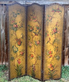 Antique Painted Leather Screen