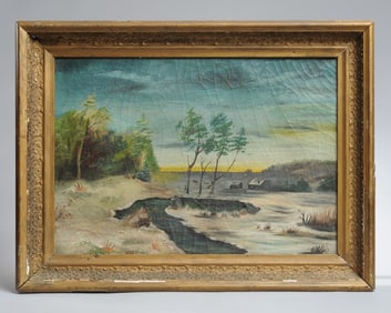 19th C. Folk Art Landscape Painting