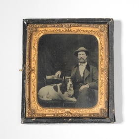 Sixth Plate Ambrotype of Man & Dog