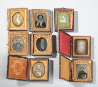 Lot of Eight 1/9 Plate Daguerreotypes / Ambrotypes