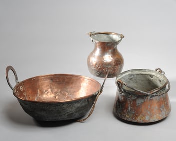 Three Antique Copper Pots
