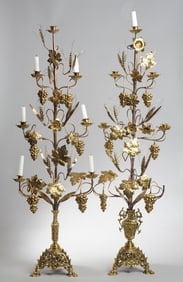 Pair Tall Gilt 7-Arm Candelabra 44" H.