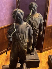 2 Cast Iron 'Faithful Groomsman' Torch Stands