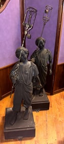 2 Cast Iron 'Faithful Groomsman' Torch Stands
