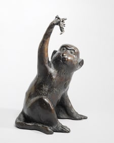 Japanese Bronze Monkey with Crab