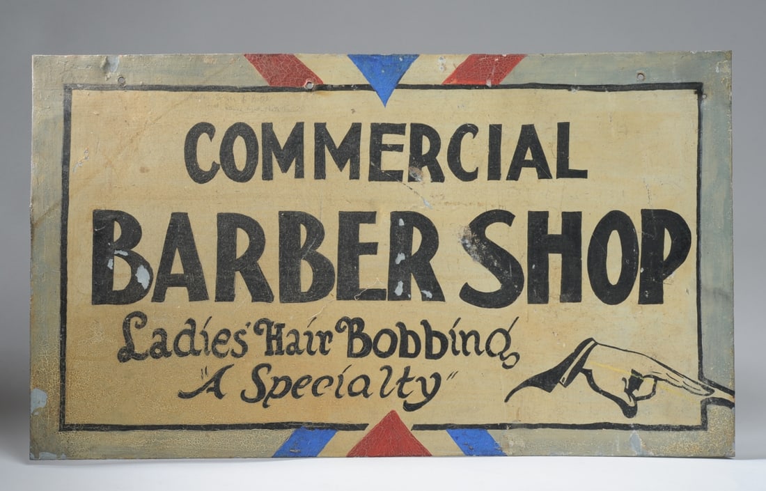 C. 1920s Painted Barber Shop Sign, 2-Sided (1 of 9)