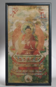 19th C. Framed Tibetan Thangka Buddha