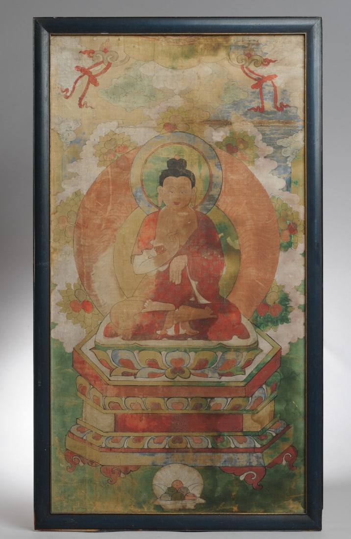 19th C. Framed Tibetan Thangka Buddha (1 of 11)