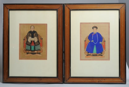 Pair Framed Chinese Ancestor Portraits