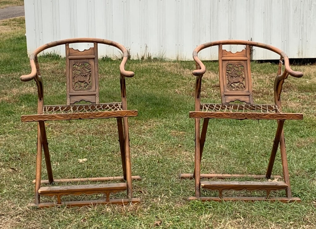 Pair Chinese Horseshoe Folding Chairs (1 of 5)