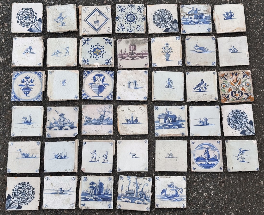 Lot of 17th & 18th C. Dutch Delft Tiles, 40 pc. (1 of 20)