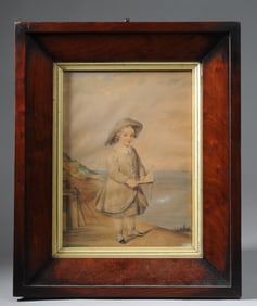 C. 1825 English Watercolor Child at Seaside