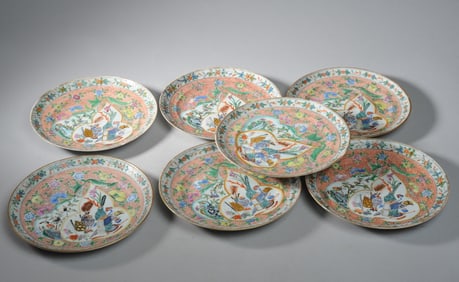 Set 19th C. Chinese Canton Famille Rose Plates