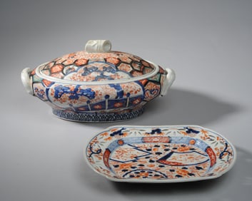 Meiji Imari Covered Serving Bowl & Platter
