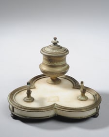 Antique Alabaster and Bronze Ink Stand