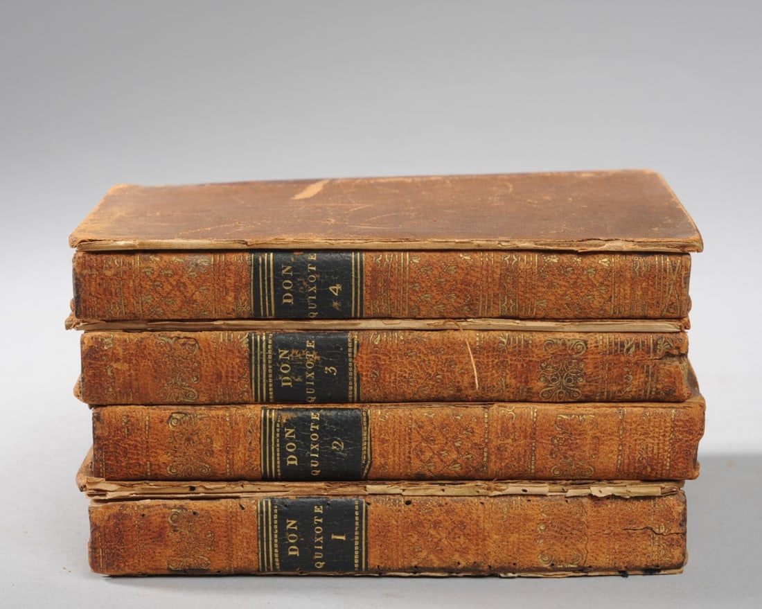 1825 Don Quixote in 4 Volumes: Jarvis translation, published by Evert Duyckince, New York, 1825, three volumes appear to have ink signature of Dr. William Selden (1808 - 1887) of Norfolk, VA to inside cover. Volumes 1, 3 and 4 have